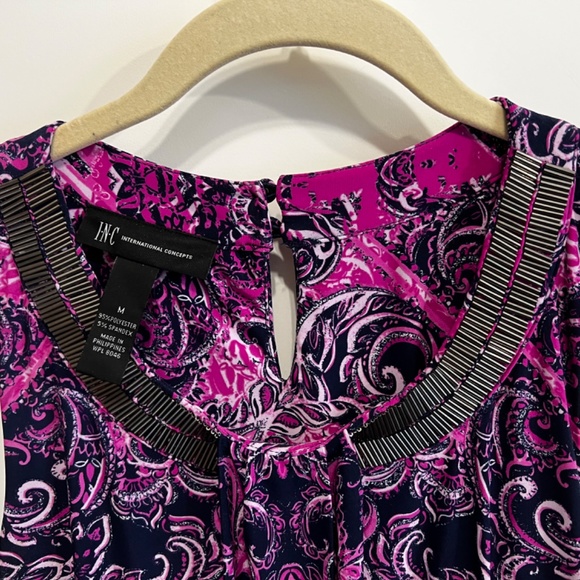 INC International Concepts Beaded Fushia/Navy/White Print Tank Top-M - Picture 3 of 6